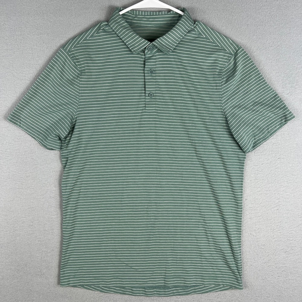 Lululemon Polo Shirt Fits Small Green White Stripes Casual Stretch Performance